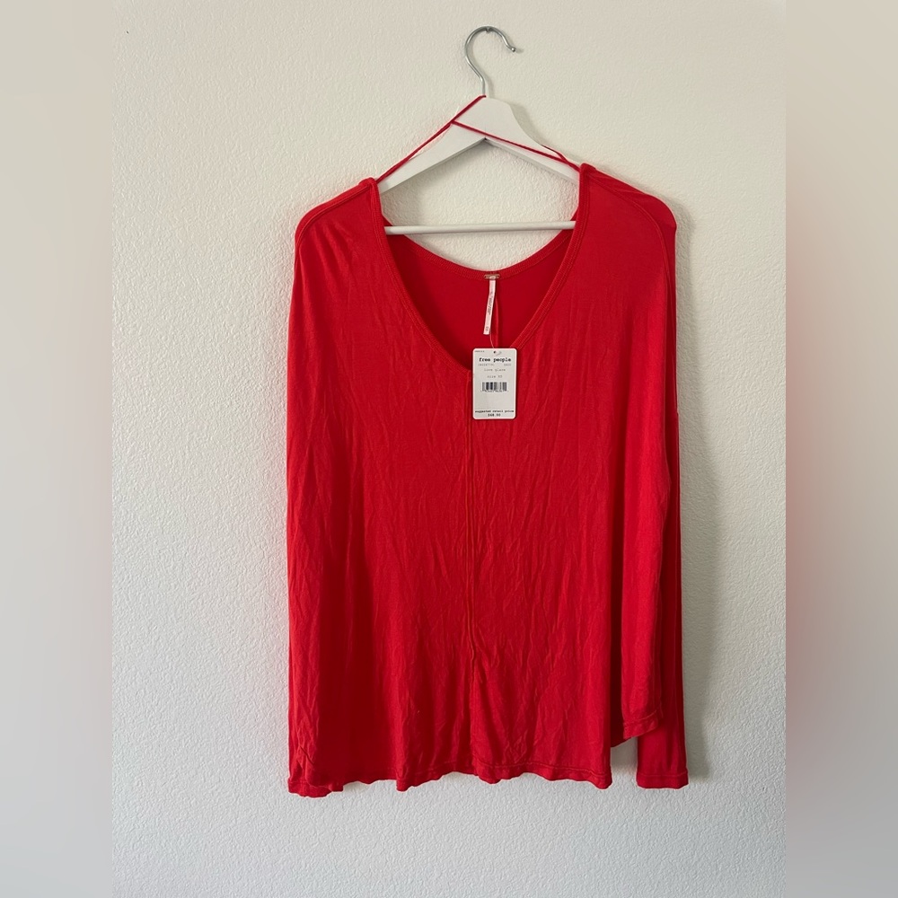 Free People Womens Red Long Sleeve Tunic Blouse Top XS